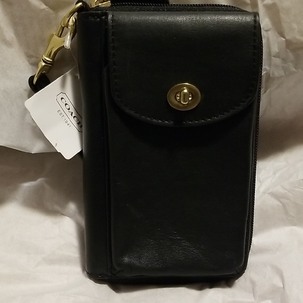 Brand New With Tags!Coach Black Leather Phone Wallet. Premium Leather!